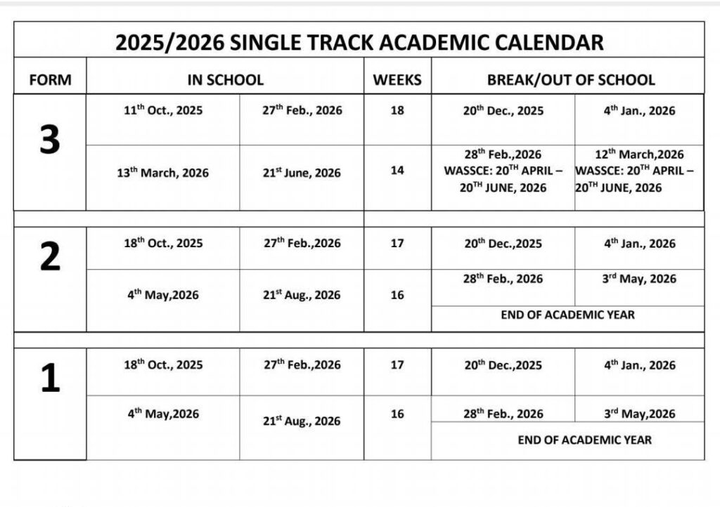 20252026 Academic Calendar For Second Cycle Institutions
