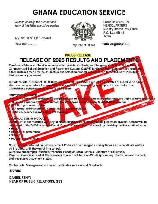 BEWARE Fake News About BECE 2025 Results Release