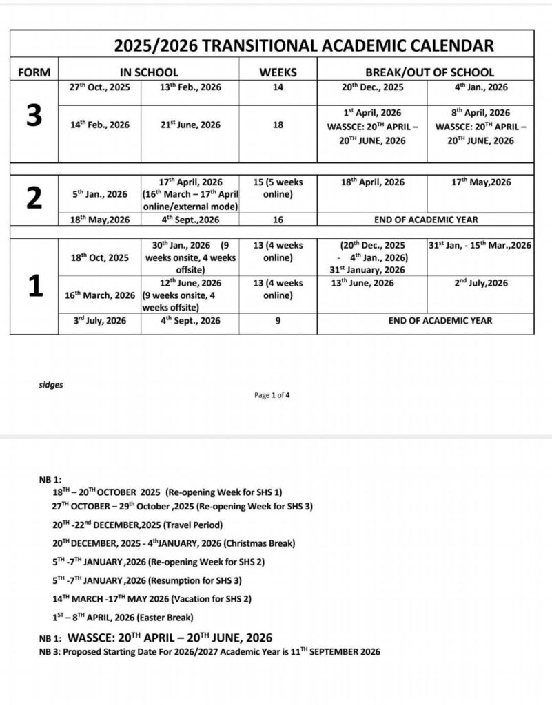 GES 2025-2026 Transitional Academic Calendar